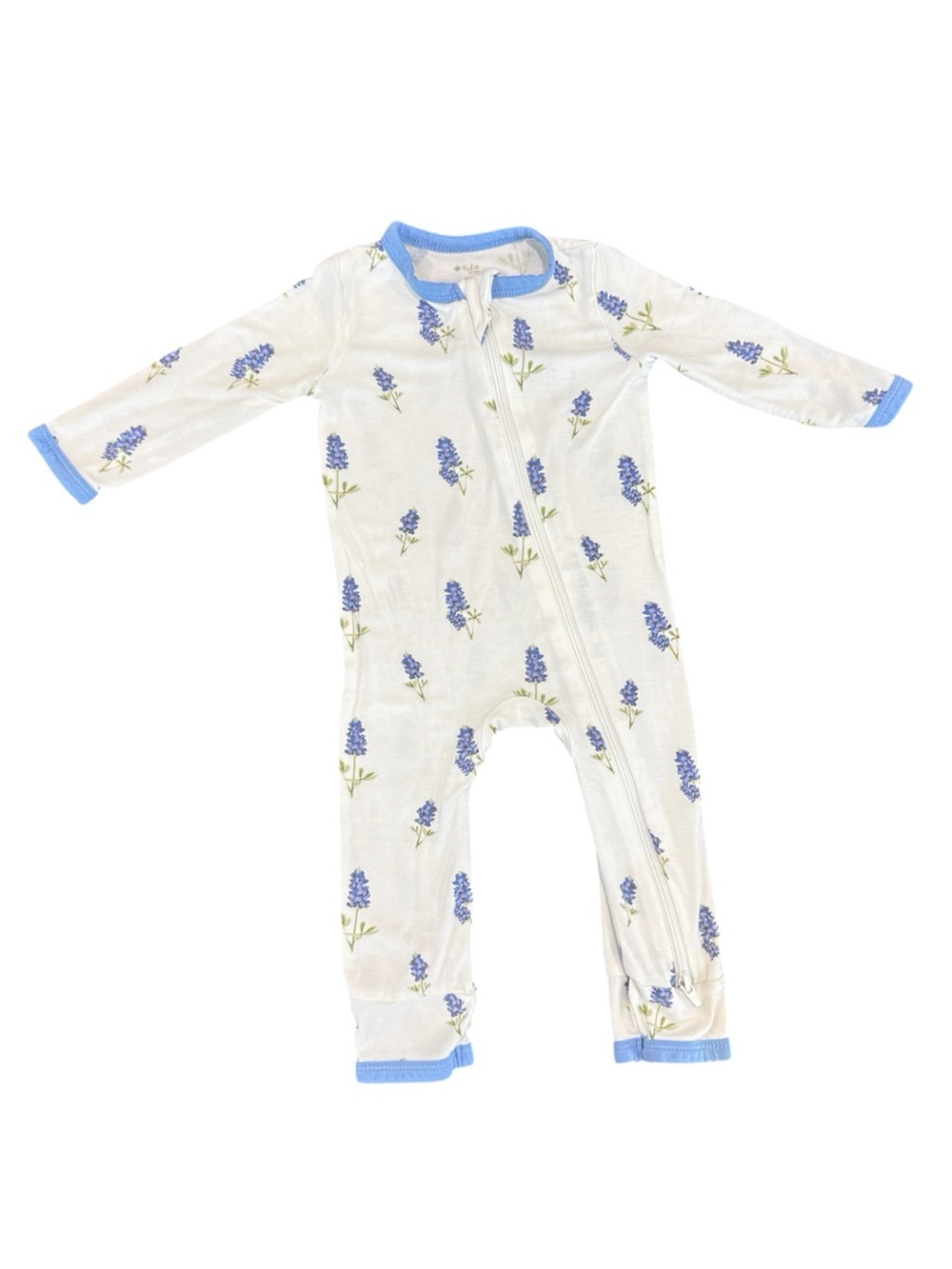 Kyte BABY White Floral Romper with Blue Trim